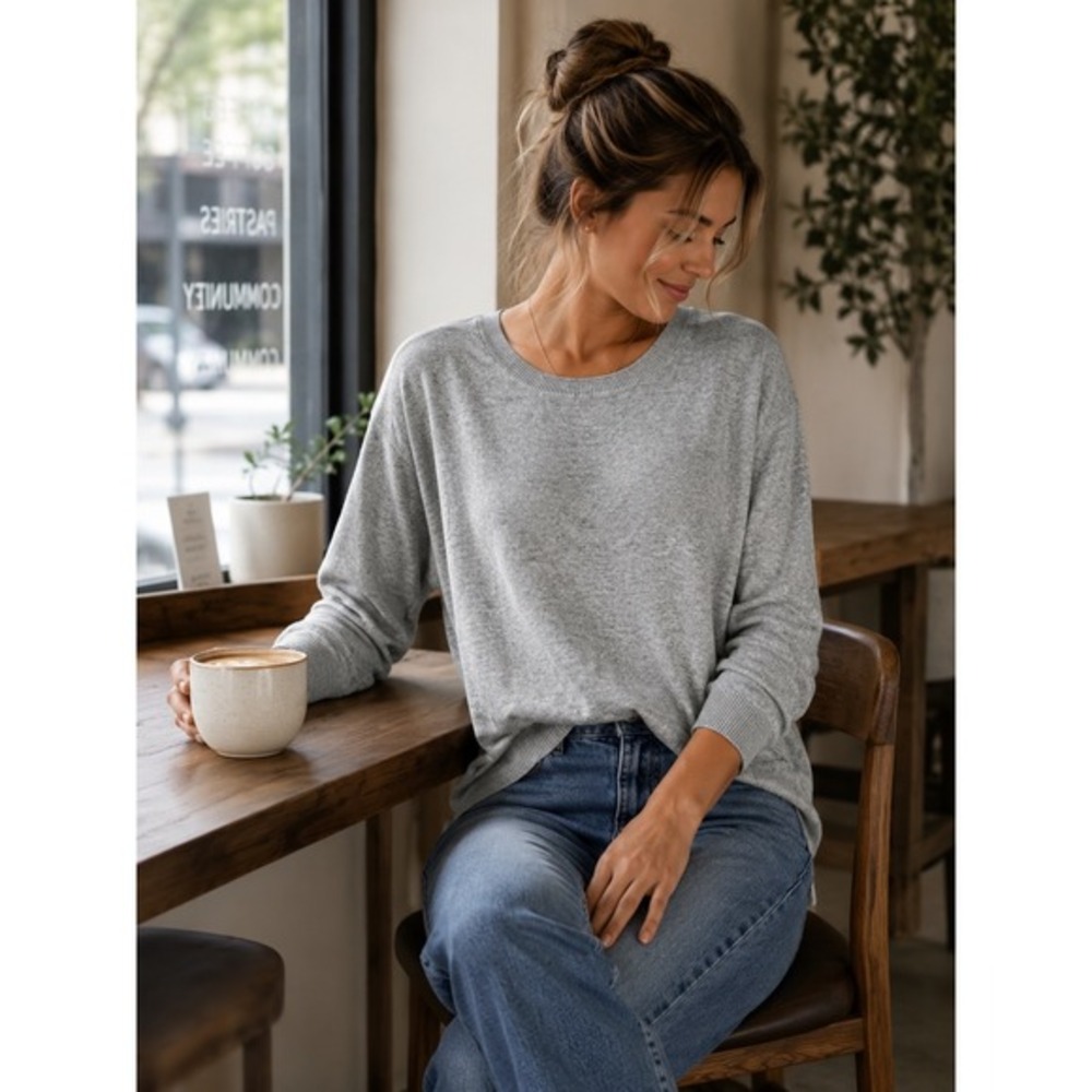 REPEAT Easy Knit Gray Cotton Viscose Crewneck Relaxed Sweater Size 38‎ S